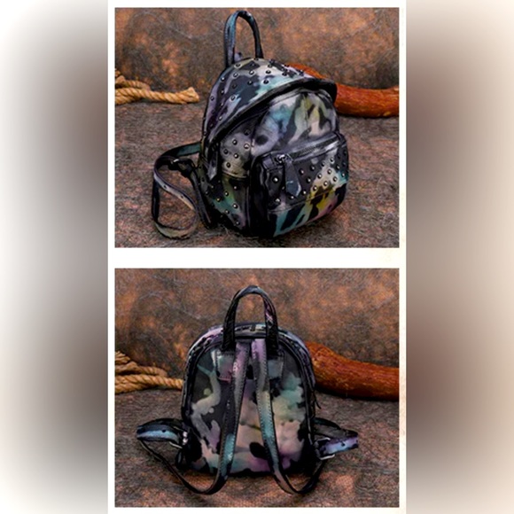 Small Rivets Leather Backpack Purse - Picture 3 of 4